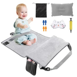 Frstem Toddler Airplane Bed,Portable Travel Bed with Eye Mask & Ear Plugs for Airplanes,Kids Plane Seat Extender,Baby Travel Essentials,Toddler Foot Rest for Flying,Inflatable Travel Essential(Grey)