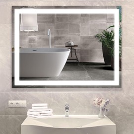 28x36 LED Bathroom Mirror No Touchscreen Switch LED Mirror for Bathroom Vanity Large Mirror Lighted Wall Mounting,Anti-Fog,Tempered Glass,Shatterproof,Frontlit Single Color,Super Bright