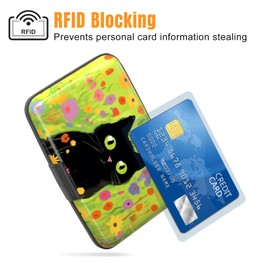 Rimilak Aluminuml Credit Card Holder, Mini Credit Card Wallet RFID Blocking Slim Metal Hard Case for Women Men, Cute Cat