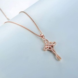 VONALA Rose Gold Plated Sterling Silver Celtic Cross Necklace, Infinity Love Necklace Jewellery for Her Wife