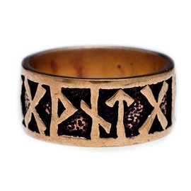 Windalf Viking Ring Futhark 9 mm Rune Ring Nordic Mythology Elegant Bronze, Fabric, No Gemstone