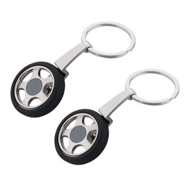 Giftana Tyre Keychain Pack of 2, Steel Tyre Key chain for Bike, Silver Keyring for Men and Women, Tyre Keychain Gifts for Husband, Brother, Father (Black)