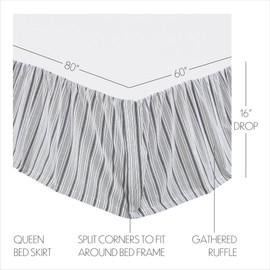 VHC Brands, Sawyer Mill Striped Queen Bed Skirt, Black, 60x80x16