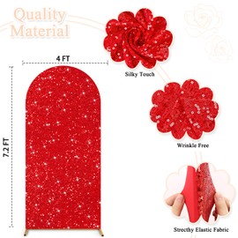 PATYDEST Red Wedding Arch Stand Cover 7.2FT Sequin Arch Backdrop Stand for Spandex Cover Glitter Sequin Arched Backdrop Panels Round Top Chiara Arch Frame Cover for Bridal Shower Birthday Garden Decor