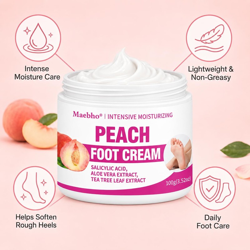 Peach Foot Cream for Dry Rough Feet, Moisturizing Heel Cream