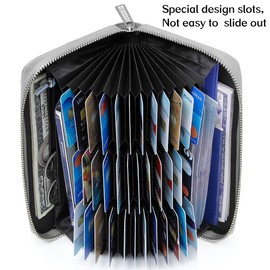 FEITH&FELLY Large Capacity Credit Card Wallet Leather Secure Accordion Wallet for Women 36 Slots RFID Blocking Card Holder