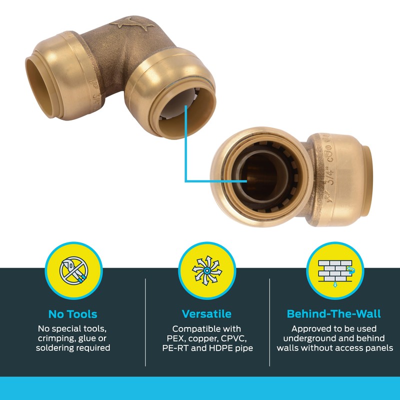SharkBite 1 Inch 90 Degree Elbow, Push to Connect Brass