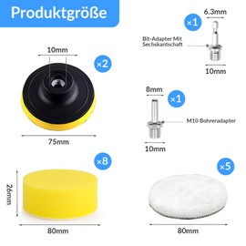 Qeuufieu 80 mm polishing sponges pads, 17 pieces polishing set, polishing attachment, angle grinder, polishing sponge, polishing pad for car polishing machine