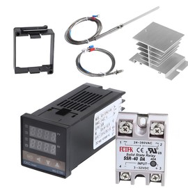 aikoolwer PID Temperature Controller Kit 0 ℃ ~ 400 ℃ Alarm REX-C100 100V to 240V Comes SSR 40DA Solid State Relay K Type Thermocouple Grounded Probe and White Heat Sink