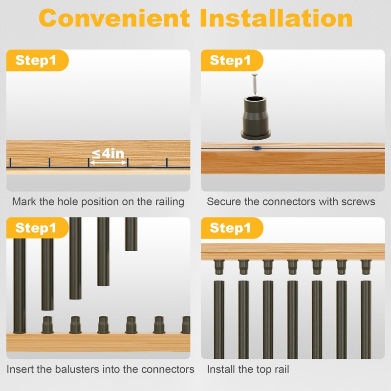 50 Pack 26" Aluminum Deck Balusters, 3/4" Diameter Black Metal