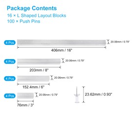 PATIKIL 4 Pack Layout Block System for Stained Glass Panels 16" 8" 6" 3", 16 Pcs Panels with 100 Push Pins for Stained Glass Making Craft