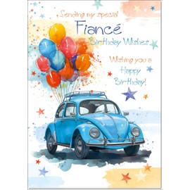 doodlecards Fiance Birthday Card Volkswagen Beetle Medium Size with Plain Envelope