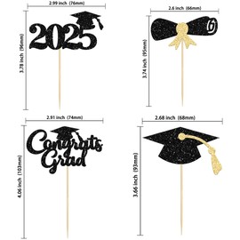 Gyufise 24Pcs Graduation Cupcake Toppers - Class of 2024 Graduation Cap Diploma Cupcake Picks - Gold