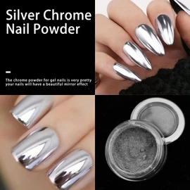 Chrome Nail Powder,Metalic Christmas Mirror Effect Chrome Powder Pigments for Nails Decoration for DIY (Silver, M)