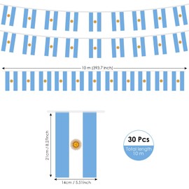 AhfuLife 2 Pack Argentina Flag Bunting for Party Decorations, 30 PCS Argentina String Flags- Double Sided for National Day Football Fan Party Decorations (5.5×8.3 Inch -33 Ft)