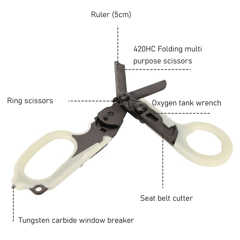 Emergency Response Shears with Glass Breaker Stainless Steel Plastic Luminous