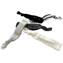HAARallerliebst Hair Scrunchies Bracelets (Pack of 5) with Box for Storage (White - Black / White)