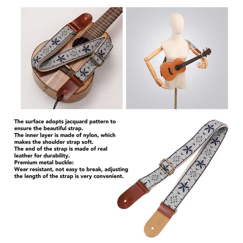 Ukulele Strap Embroidery Style Retro Metal Buckle Adjustable Breathable Shoulder