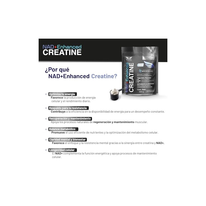 ETERNAL NUTRITION Creatina Monohidratada Micronizada + NAD+ 5 g (550
