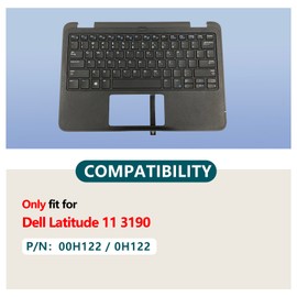 D-KXCPELE Replacement for Dell Latitude 11 3190 Laptop Upper Top Cover Case Palmrest Not-Backlit US Keyboard Assembly Part 00H122 0H122 (C+KB)