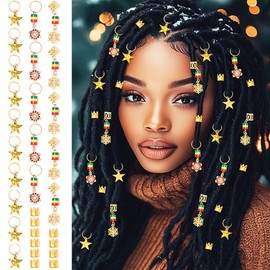 Formery Snowflakes Braid Hair Accessories Gold Christmas Star Loc Ring Jewelry Xmas Rhinestone Snowflake Charms African Dreadlock Cuff Clips for Women and Girls (30PCS)