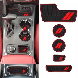 Cahuczlhoz 5x Red Door Mats Gate Slot Mat Cup Pads Accessories For Dodge Durango 2014-2020