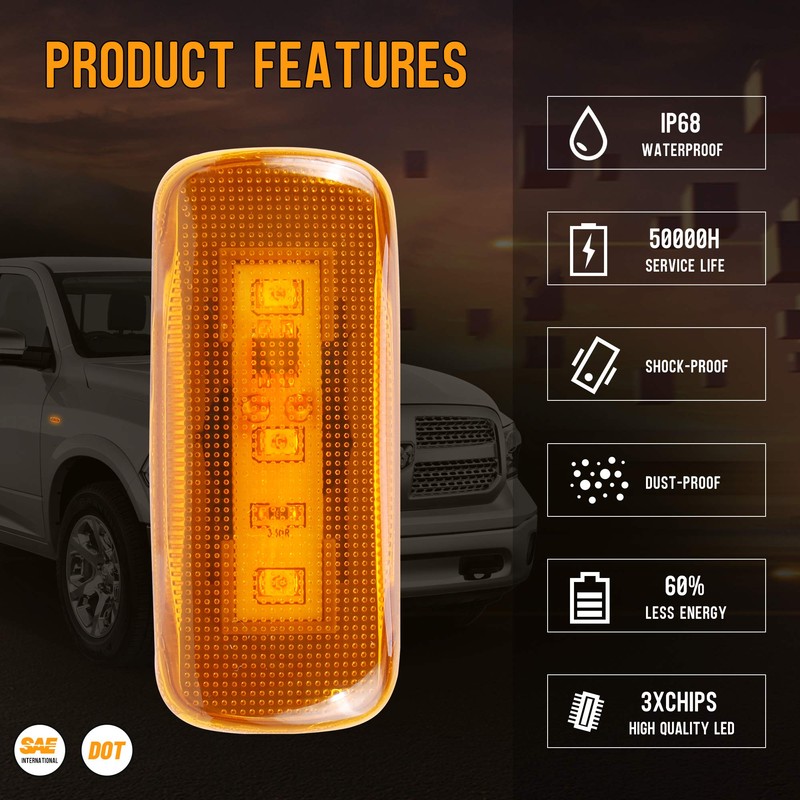 HUSUKU 4PCS Dual Cab Bed Fender LED Side Marker Lights