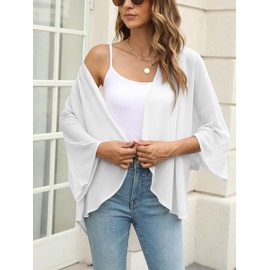 Famulily Elegant White Kimono Cardigans for Women Ladies Open Front Cardigan Shawl Loose Casual Blouse (XL,White)