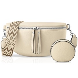PASUDA Women's Shoulder Bag Leather Bum Bag for Women Crossbody Bag with Wide Shoulder Strap Waist Bag Belt Bag Purse Small Stylish, beige