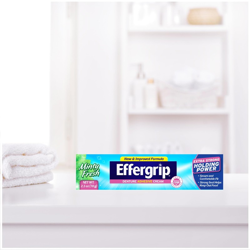 Effergrip Denture Adhesive Cream, Minty Fresh, 2.5 Oz, Zinc-Free Formula