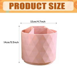 BEANPRECOY Desk Pencil Pen Holder, 360 Degree Spinning Desktop Organizer with 5 Slots, Multipurpose Stationery Storage Box, Makeup Brush Holder Organizer, for Office, School, Home (Pink)