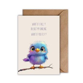 WBdesignz Encouragement Card with Envelope - What if you fly? Bird Support Courage Appreciation Card Recognition Encouragement Cute Design (A6)