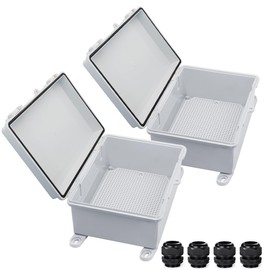YETLEBOX Waterproof Outdoor Electrical Box Junction Box Weatherproof IP67 ABS Plastic Enclosure Switch Router Project Box with Mounting Plate with Wall Bracket 2 Cable Glands Grey 8.7"x6.7"x4.3" 2PCS