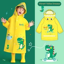 Kids Raincoat Boys Girls Rain Jacket Hooded Dinosaur Poncho Waterproof Coat Outdoor Sports,Yellow M 4-5T