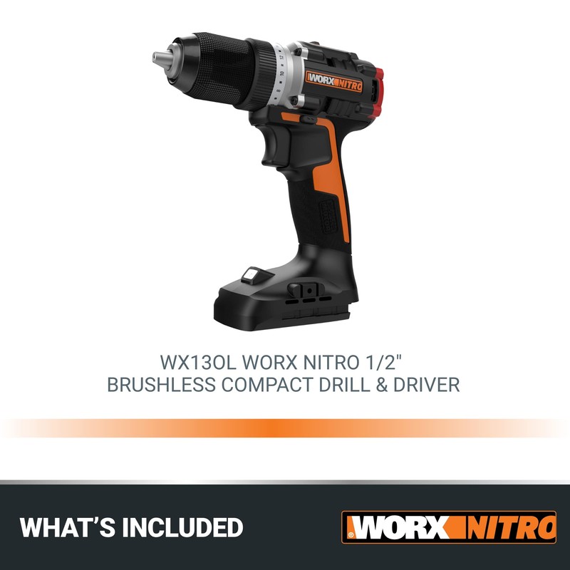 Worx Nitro 20V Cordless 1/2" Drill Driver With Brushless Motor,
