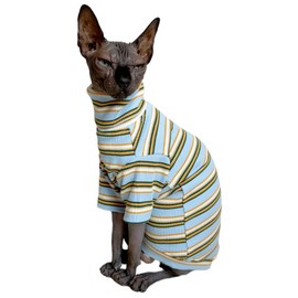 Turtle Neck Vintage Stripes Sphynx Hairless Cat Cotton T-Shirts Pet Clothes Vest Kitten Shirts Sleeveless, Cats & Small Dogs Apparel (Light Blue, Large (Pack of 1))