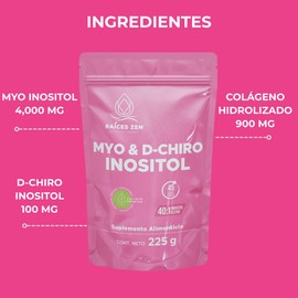 Inositol 40:1 | 45 días | Myo y D-Chiro Inositol con Colágeno Hidrolizado Raíces Zen | Apoyo integral para la mujer | (225 Gramos - 45 porciones)