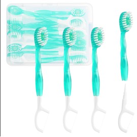 FOREVIVE Small Toothbrush,Disposable Tooth Brushes(Toothpaste,Tongue Scrapers,Floss and Pick),Mini Travel Toothbrush Set.Individually Wrapped, 10 Count, Mint Flavor