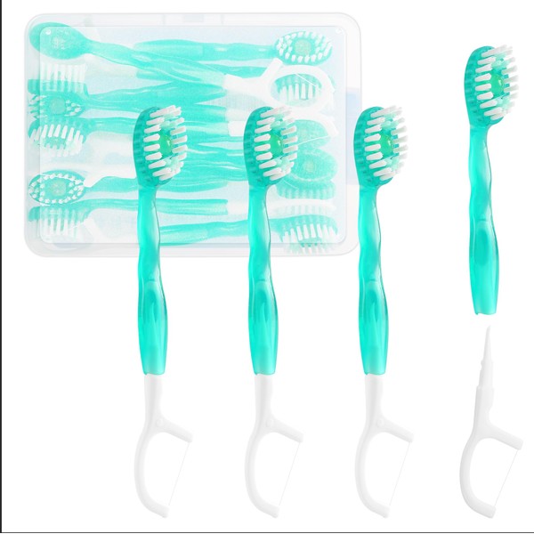 FOREVIVE Small Toothbrush,Disposable Tooth Brushes(Toothpaste,Tongue Scrapers,Floss and Pick),Mini Travel Toothbrush