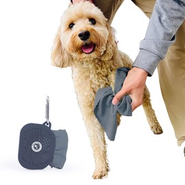 Sweet Paws Portable Dog Paw Towel, Lightweight & Super Absorbent Microfiber, Clips onto Leash, Quick Drying Towel for Dogs Paws with Silicone Case, Dry Dog’s Paws on The Go - Large - Clean Slate