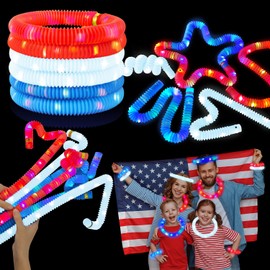4th Fourth of July Kids Glow Sticks Toys Gifts 6 PCS,Red White Blue Party Favors Supplies,Light Up Bracelets Necklaces Accessories for Toddlers,Patriotic Goodie Treats Decor for Independence Day