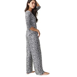 WonderBra Sleep Comfy Cozy Lounge Pant Pajama Bottom, Snow Leopard, Large