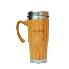 Taza Termo de Bambú Nhoa Health para Té o Café, con doble Pared de Acero Inoxidable y Bamboo con Capacidad de 450ml color Madera con Agarradera Asa u Oreja