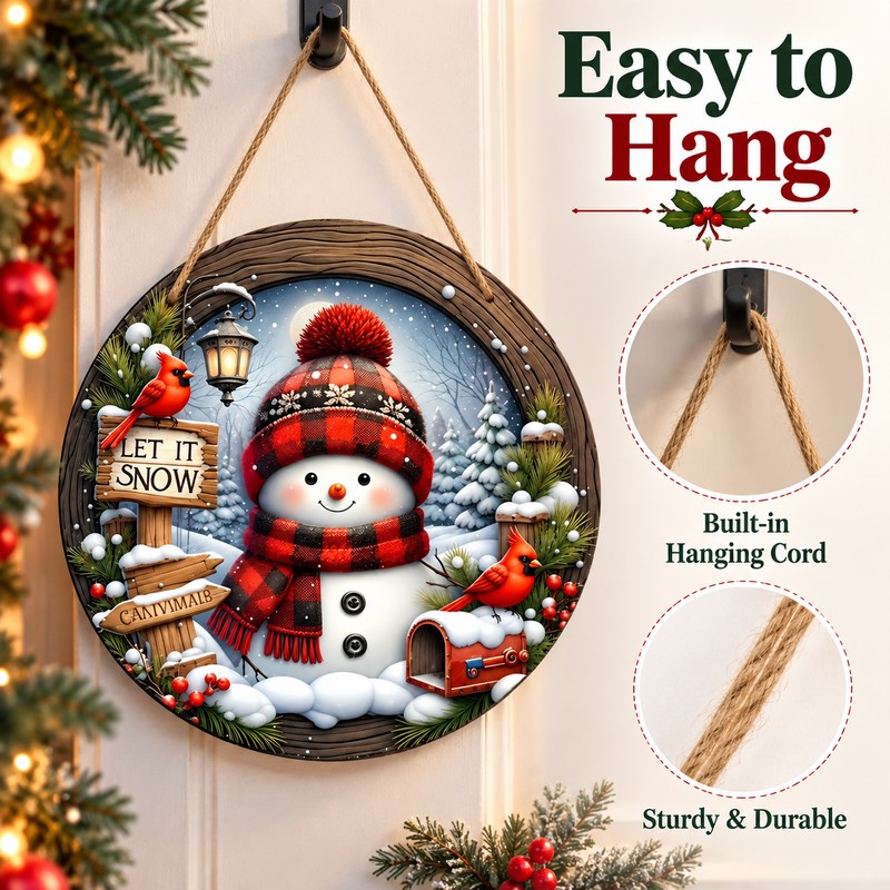 Christmas Snowman Hanging Ornament for Holiday Décor – 7.9-Inch Round