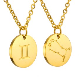Afstalr Zodiac Sign Necklace Gold/Rose Gold/Silver for Women, Horoscope Chain, Mother, Daughter, Friends Birthday Gift, Zwilling, Stainless Steel