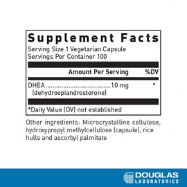 Douglas Laboratories DHEA 10 mg Capsules - Micronized - Supports Hormone Balance, Immunity, Brain, Bone Health & Metabolism* - Non-GMO - 100 Vegetarian Capsules