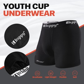 IHAPPY Youth Baseball Cup Underwear with Soft Protective Athletic Cup, Boys Briefs for Baseball, Football, Lacrosse, Hockey Black