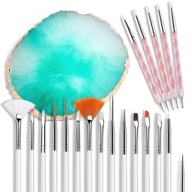 21 Pcs Nail Art Brushes Set Gel Nail Art Design Tools with Palette Nail Stuff Nail Tech Supplies 2-way Dotting Pens Acrylic Silicone Manicure Kit DIY Makeup Display Board, Green