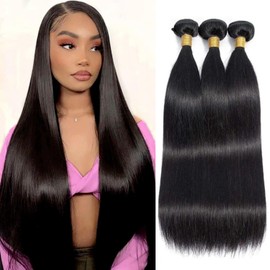 Straight Human Hair Bundles 100% Unprocessed 12A Brazilian Hair 22 22 22 Inch Double Weft 3 Bundles Straight Weave Natural Black