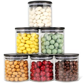 Urban Green Glass Jars with Airtight Black Lids, Food Storage Container with Airtight Lids, Glass Canisters Sets, Kitchen Food Storage Containers (6 Sets of 20oz)